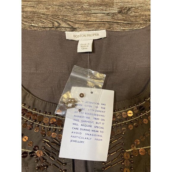 Boston Proper Womens Brown Beaded Sequin Embellished Tank Top Blouse Size Small - Picture 3 of 7